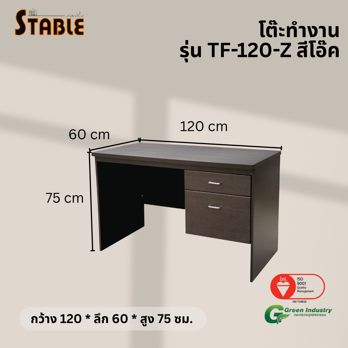 โต๊ะทำงานไม้ STABLE รุ่น TF-120-Z 120 ซม. สีโอ๊ค_2